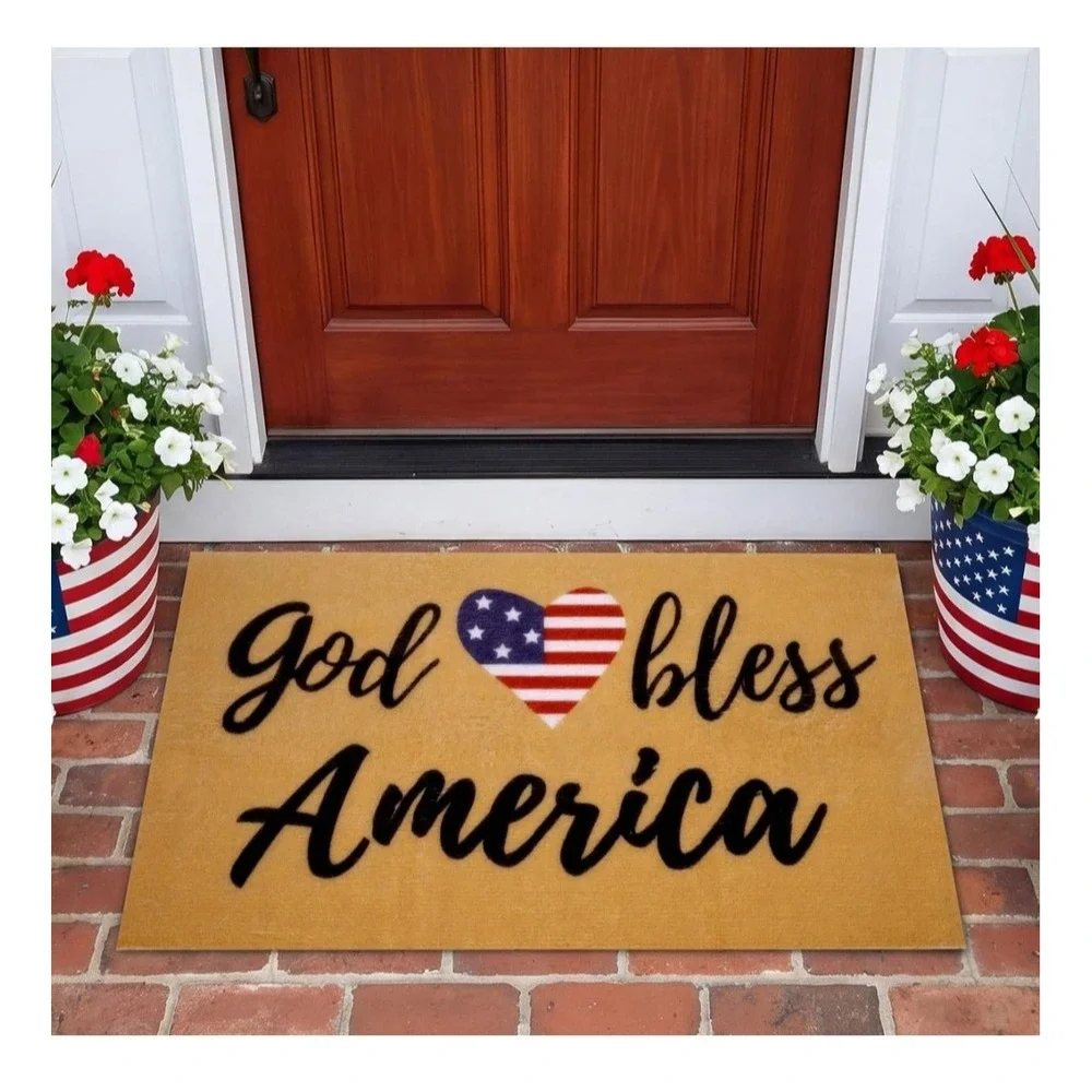 Gid Bless America Patriotic Doormat Non-Slip Rubber Mat for Indoor Outdoor Home